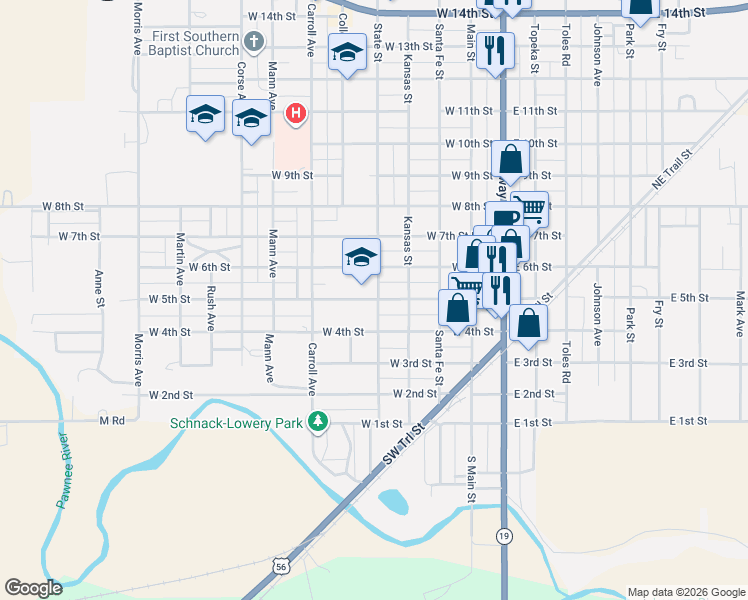 map of restaurants, bars, coffee shops, grocery stores, and more near 448-498 State St in Larned