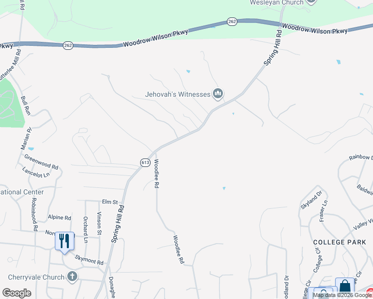 map of restaurants, bars, coffee shops, grocery stores, and more near 1839 Springhill Road in Staunton