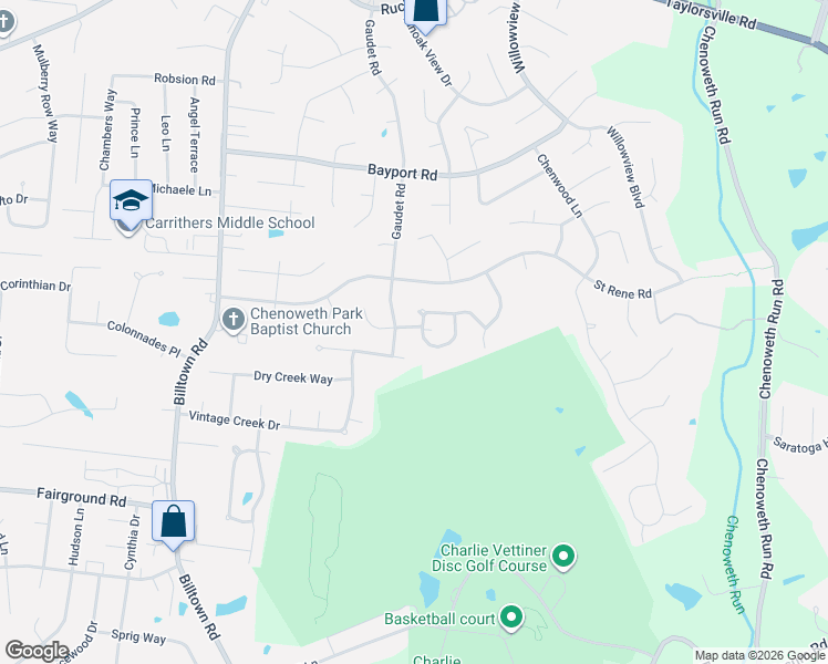 map of restaurants, bars, coffee shops, grocery stores, and more near 4508 Borney Circle in Jeffersontown
