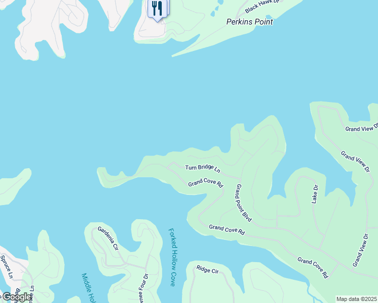 map of restaurants, bars, coffee shops, grocery stores, and more near 99 Turn Bridge Court in Sunrise Beach