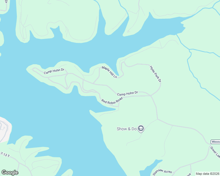map of restaurants, bars, coffee shops, grocery stores, and more near Camp Hohn Drive in Gravois Mills