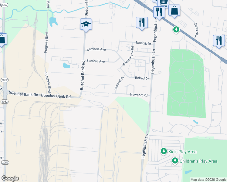map of restaurants, bars, coffee shops, grocery stores, and more near 4228 Newport Road in Louisville