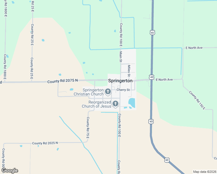 map of restaurants, bars, coffee shops, grocery stores, and more near 87 County Road 2075 North in Springerton