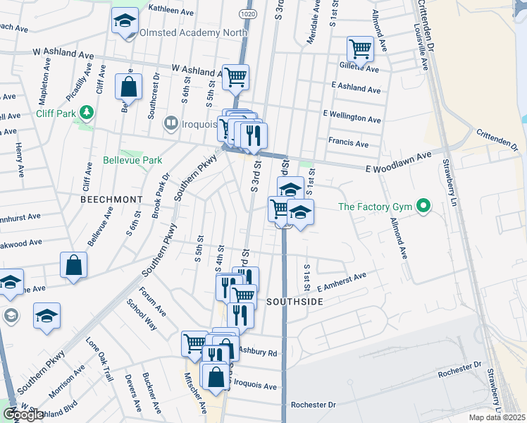 map of restaurants, bars, coffee shops, grocery stores, and more near 212 West Kenwood Way in Louisville