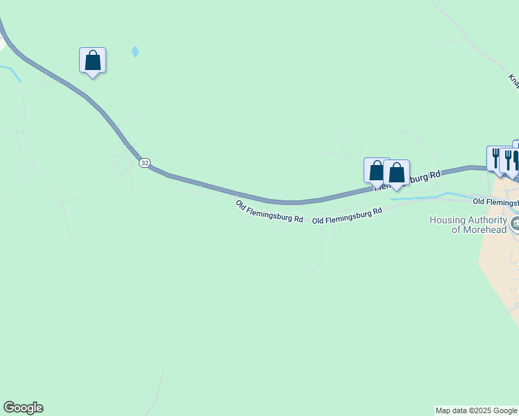 map of restaurants, bars, coffee shops, grocery stores, and more near 948 Flemingsburg Road in Morehead