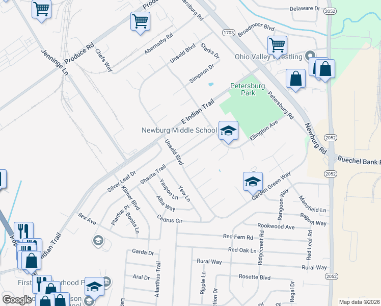 map of restaurants, bars, coffee shops, grocery stores, and more near 4917 Shasta Trail in Louisville