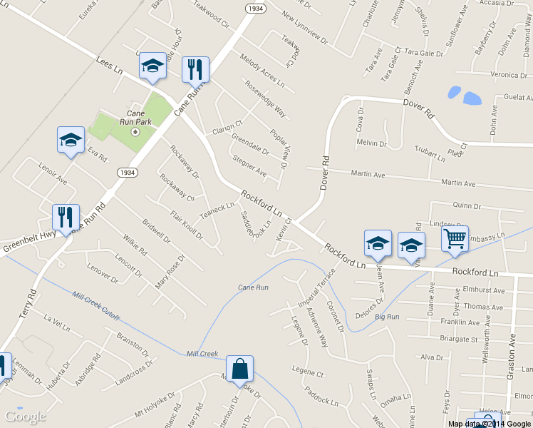 map of restaurants, bars, coffee shops, grocery stores, and more near 2715 Rockford Lane in Louisville