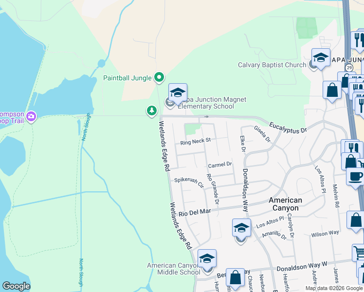 map of restaurants, bars, coffee shops, grocery stores, and more near 331 Ring Neck Street in American Canyon