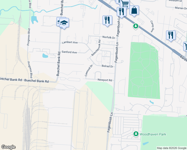 map of restaurants, bars, coffee shops, grocery stores, and more near 4929 Applegrove Lane in Louisville