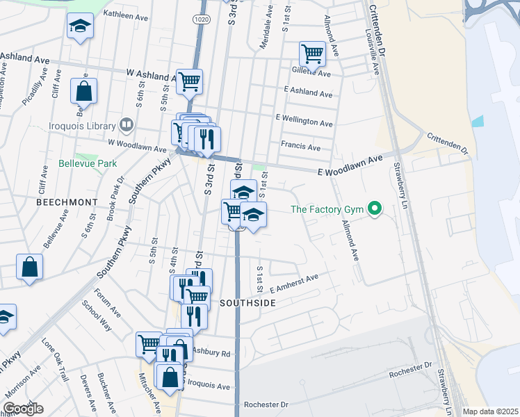 map of restaurants, bars, coffee shops, grocery stores, and more near 2 West Kenwood Way in Louisville