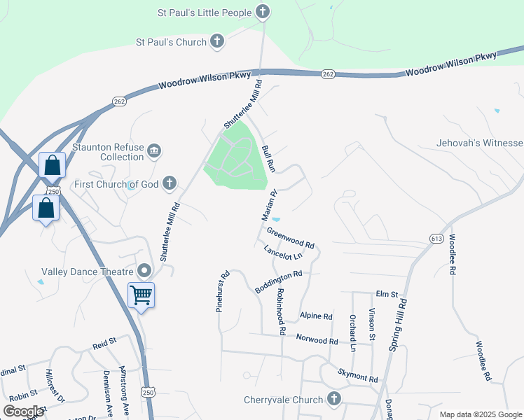 map of restaurants, bars, coffee shops, grocery stores, and more near 508 Marian Pl in Staunton