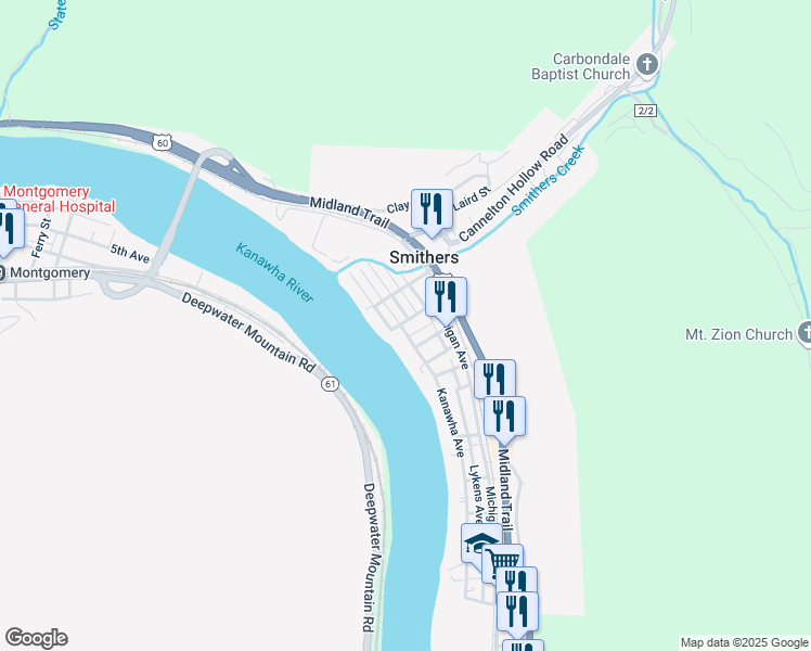 map of restaurants, bars, coffee shops, grocery stores, and more near 2-18 Montgomery Street in Montgomery