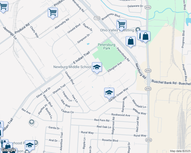 map of restaurants, bars, coffee shops, grocery stores, and more near 4906 Exeter Avenue in Louisville