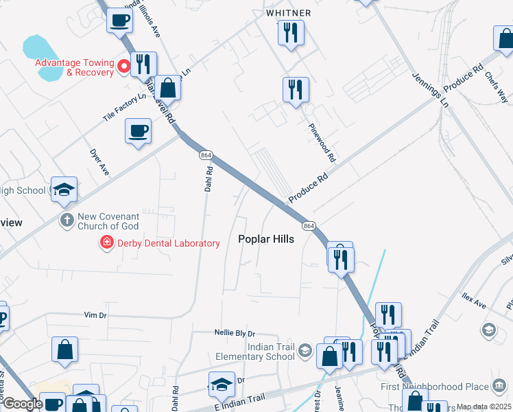 map of restaurants, bars, coffee shops, grocery stores, and more near 4640 Poplar Level Road in Louisville