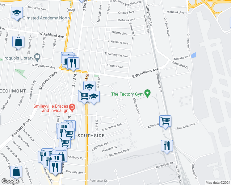 map of restaurants, bars, coffee shops, grocery stores, and more near 113 Douglas Park in Louisville