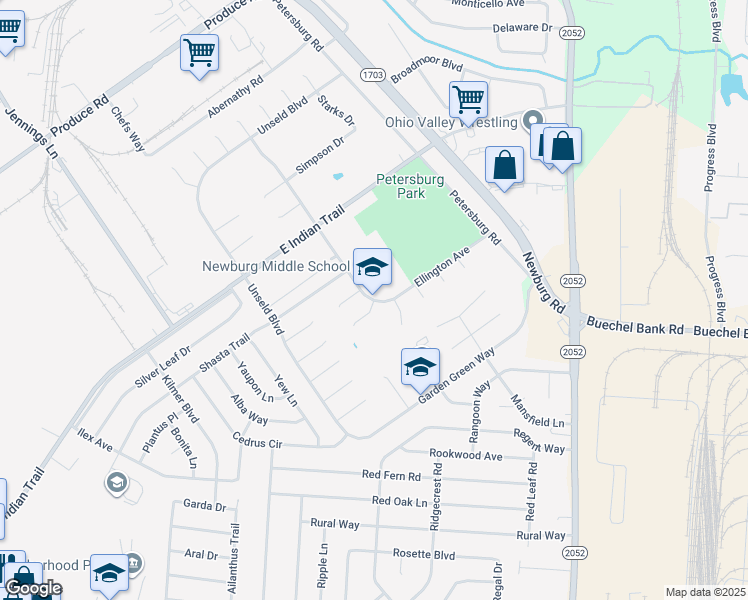 map of restaurants, bars, coffee shops, grocery stores, and more near 4901 Exeter Avenue in Louisville