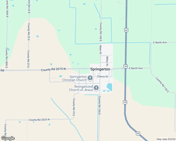 map of restaurants, bars, coffee shops, grocery stores, and more near 87 County Road 2075 North in Springerton