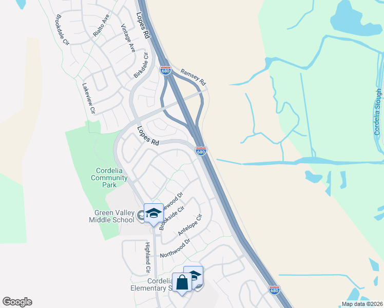 map of restaurants, bars, coffee shops, grocery stores, and more near 1436 Northwood Drive in Fairfield
