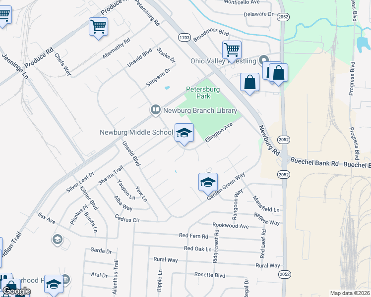 map of restaurants, bars, coffee shops, grocery stores, and more near 4906 Exeter Avenue in Louisville