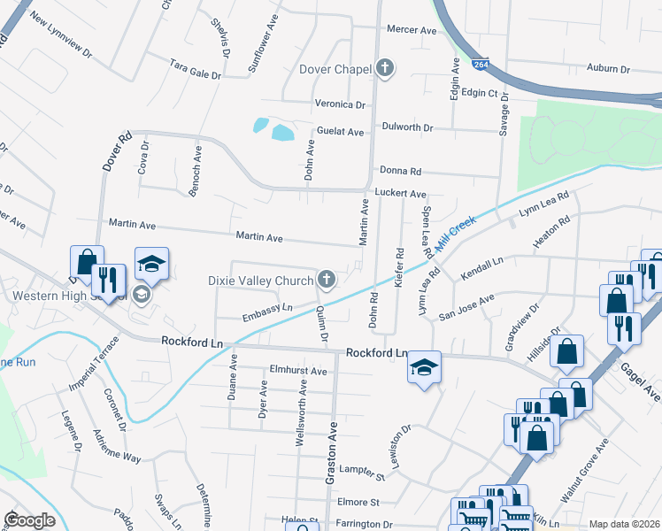 map of restaurants, bars, coffee shops, grocery stores, and more near 2303 Quinn Drive in Shively