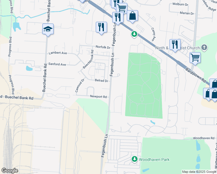 map of restaurants, bars, coffee shops, grocery stores, and more near 4862 Fegenbush Lane in Louisville