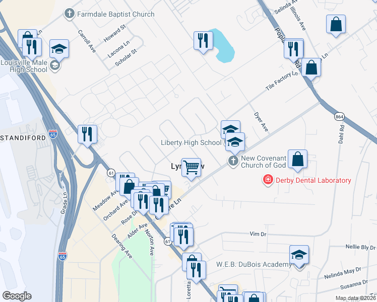 map of restaurants, bars, coffee shops, grocery stores, and more near 1242 Pigeon Pass Road in Louisville