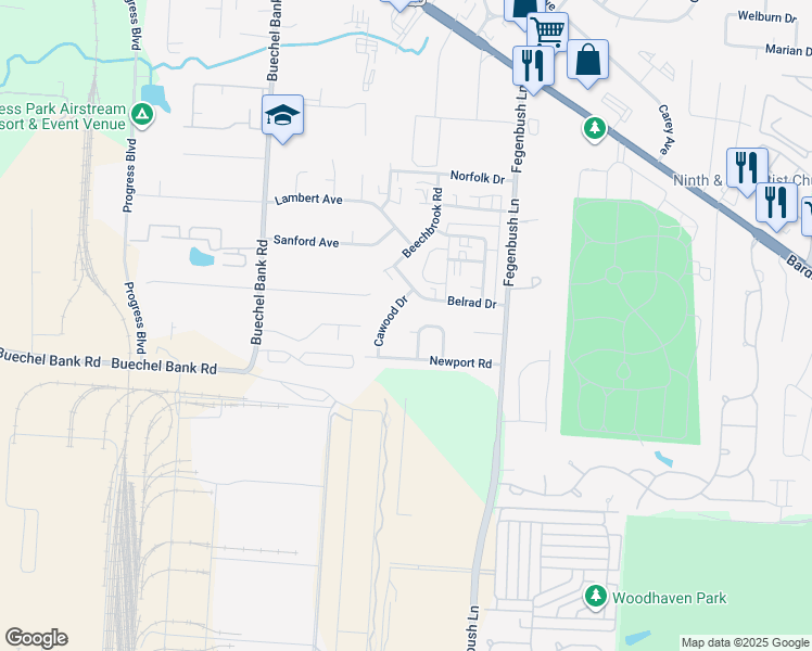 map of restaurants, bars, coffee shops, grocery stores, and more near 4929 Applegrove Lane in Louisville
