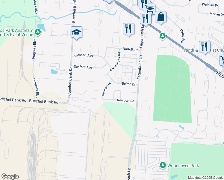 map of restaurants, bars, coffee shops, grocery stores, and more near 4929 Applegrove Lane in Louisville