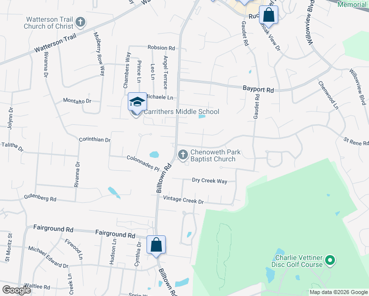 map of restaurants, bars, coffee shops, grocery stores, and more near 10102 Saint Rene Road in Louisville