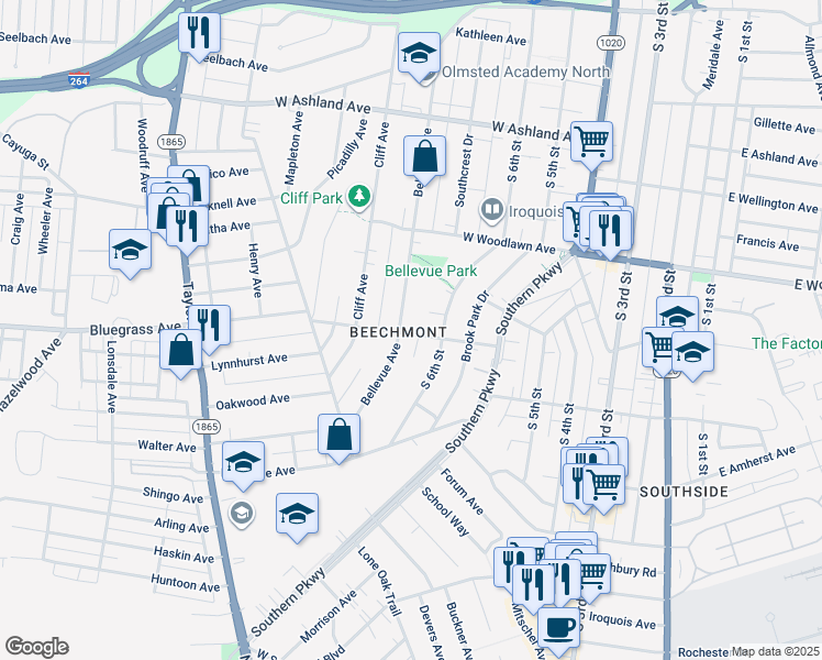 map of restaurants, bars, coffee shops, grocery stores, and more near 4743 Bellevue Avenue in Louisville