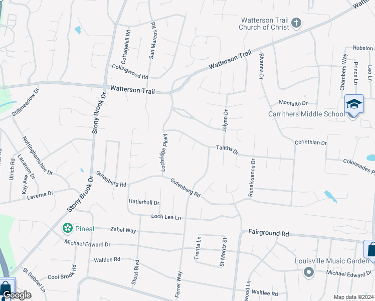 map of restaurants, bars, coffee shops, grocery stores, and more near 4406 Talitha Court in Louisville