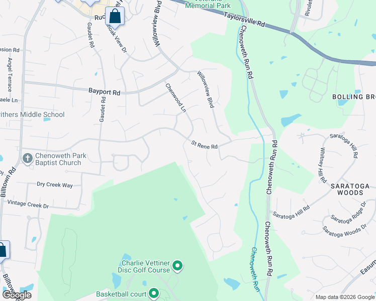 map of restaurants, bars, coffee shops, grocery stores, and more near 4407 Chenwood Lane in Louisville