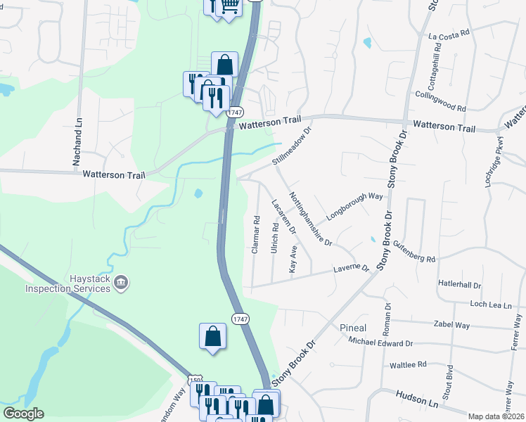map of restaurants, bars, coffee shops, grocery stores, and more near 4708 Clarmar Road in Louisville