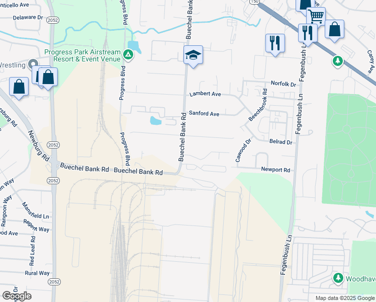 map of restaurants, bars, coffee shops, grocery stores, and more near 1915 Buechel Bank Road in Louisville
