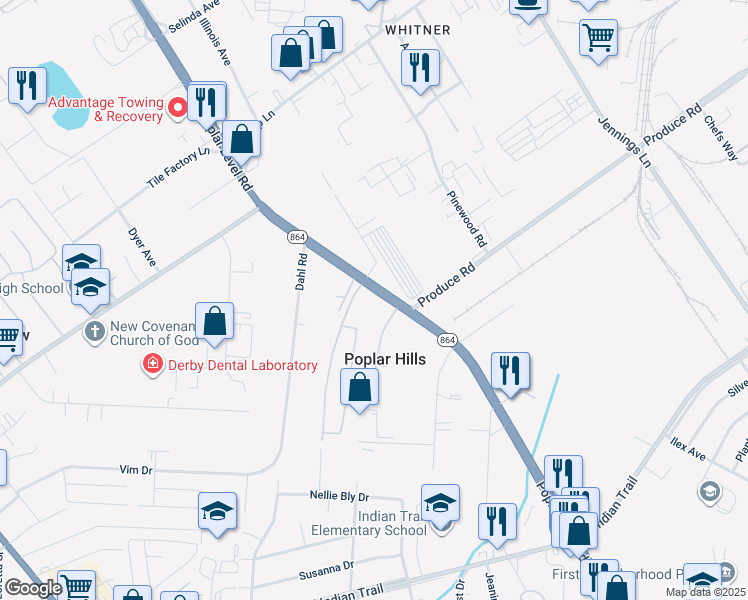 map of restaurants, bars, coffee shops, grocery stores, and more near 4640 Poplar Level Road in Louisville