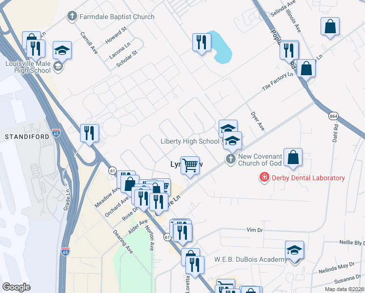map of restaurants, bars, coffee shops, grocery stores, and more near 1242 Pigeon Pass Road in Louisville