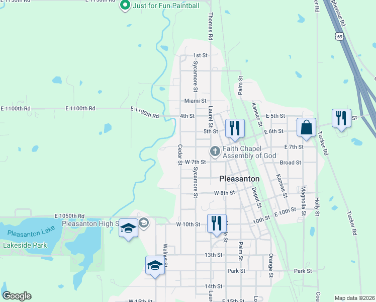 map of restaurants, bars, coffee shops, grocery stores, and more near 210 West 6th Street in Pleasanton