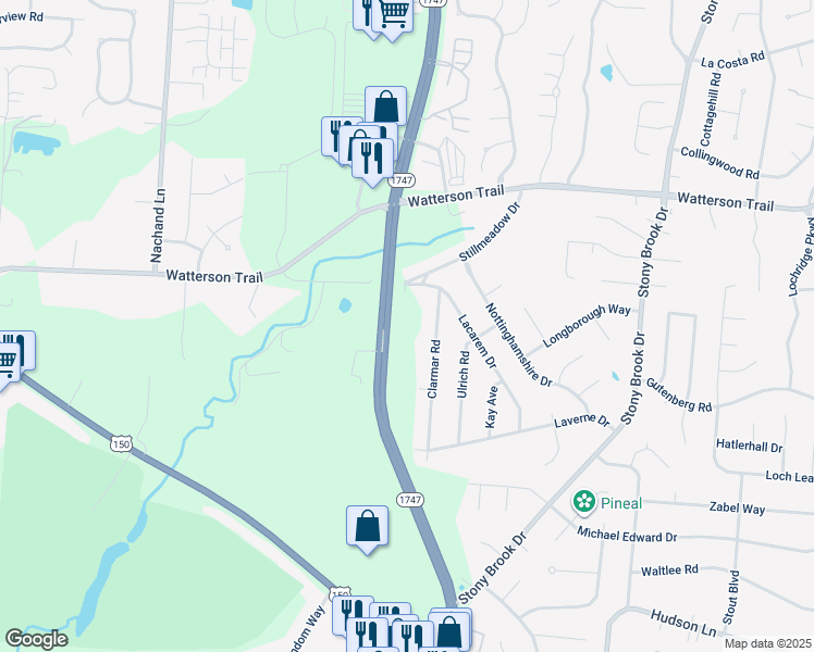 map of restaurants, bars, coffee shops, grocery stores, and more near 4700 South Hurstbourne Parkway in Louisville