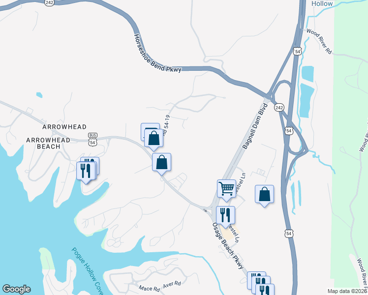 map of restaurants, bars, coffee shops, grocery stores, and more near 100-298 Fish Haven Road in Lake Ozark