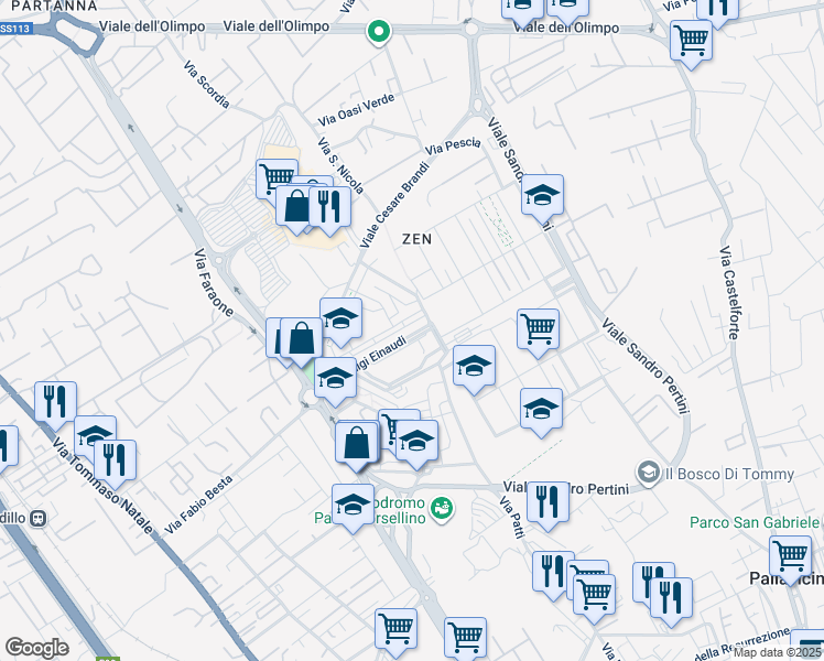 map of restaurants, bars, coffee shops, grocery stores, and more near 23 Via Luigi Einaudi in Palermo