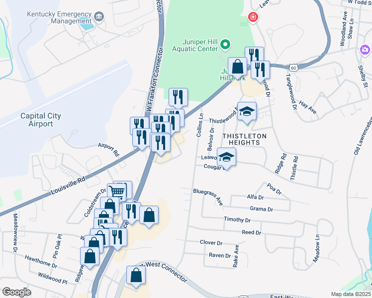 map of restaurants, bars, coffee shops, grocery stores, and more near 4 Hudson Hollow Road in Frankfort