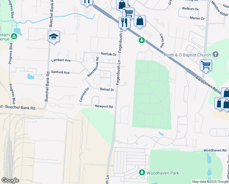 map of restaurants, bars, coffee shops, grocery stores, and more near 4862 Fegenbush Lane in Louisville