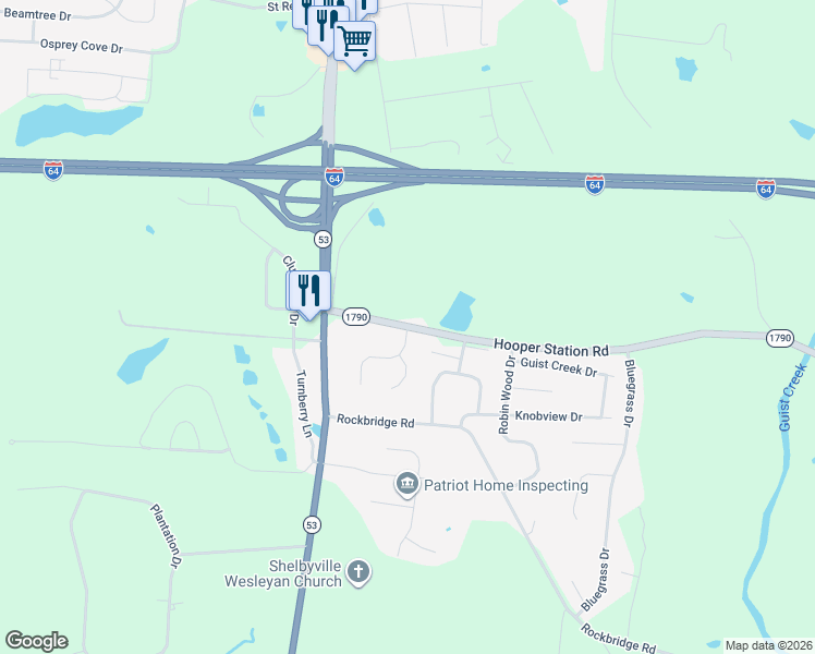 map of restaurants, bars, coffee shops, grocery stores, and more near 100 Twin Spring Court in Shelbyville