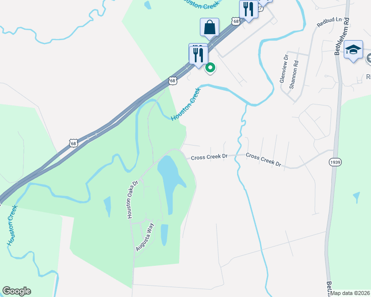 map of restaurants, bars, coffee shops, grocery stores, and more near 164 Cross Creek Drive in Paris