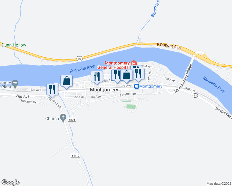 map of restaurants, bars, coffee shops, grocery stores, and more near South Madison Street in Montgomery