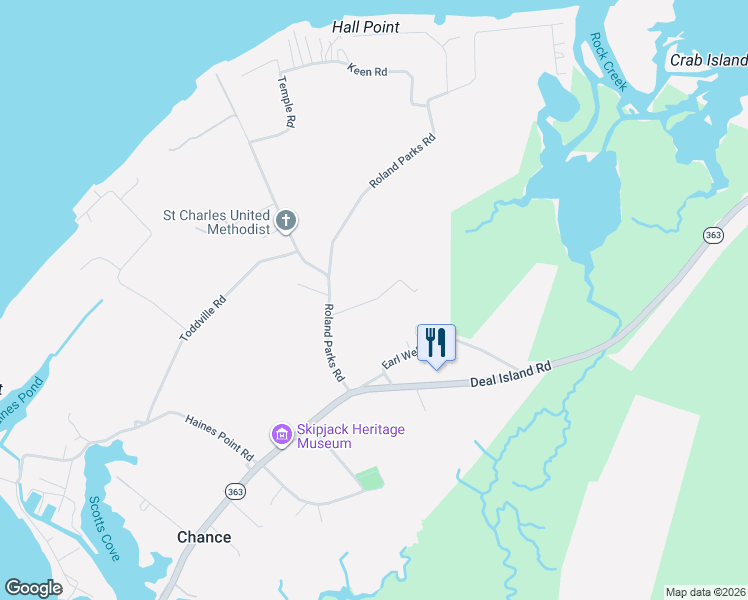 map of restaurants, bars, coffee shops, grocery stores, and more near 10749 Roland Parks Road in Deal Island Historic District