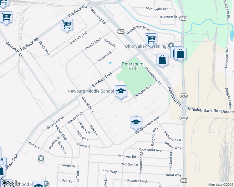 map of restaurants, bars, coffee shops, grocery stores, and more near 4901 Exeter Avenue in Louisville