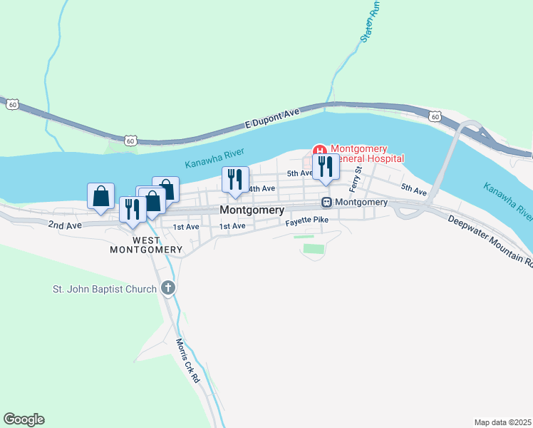 map of restaurants, bars, coffee shops, grocery stores, and more near South Madison Street in Montgomery