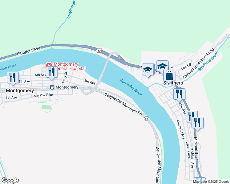 map of restaurants, bars, coffee shops, grocery stores, and more near Fayette Pike in Montgomery