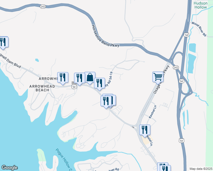 map of restaurants, bars, coffee shops, grocery stores, and more near 101-281 Fish Haven Road in Lake Ozark